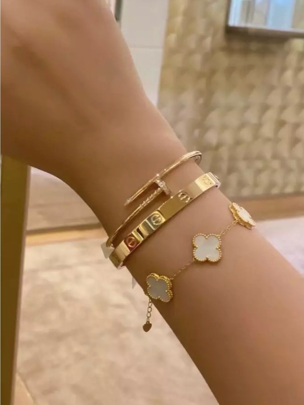 Gold-Tone Clover Charm Bracelet and Bangle Set